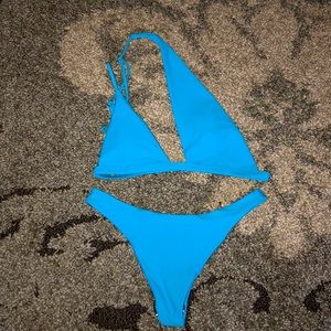 shein bright blue bathing suit (top and bottom!)